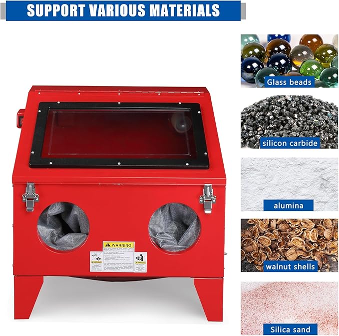 40 Gallon Bench Top Air Sandblasting,Heavy Duty Steel Cabinet Sandblaster Abrasive Blast with Gun and 4 x Nozzles Air Compressor Delivery 60-125PSI/6-25CFM for Rust Removal, Stain, Paint