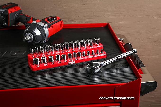 ARES 70232-26-Piece 1/4-Inch SAE Magnetic Socket Organizer - 13 Standard Size and 13 Deep Size Socket Holder - Keeps Your Tool Box Organized