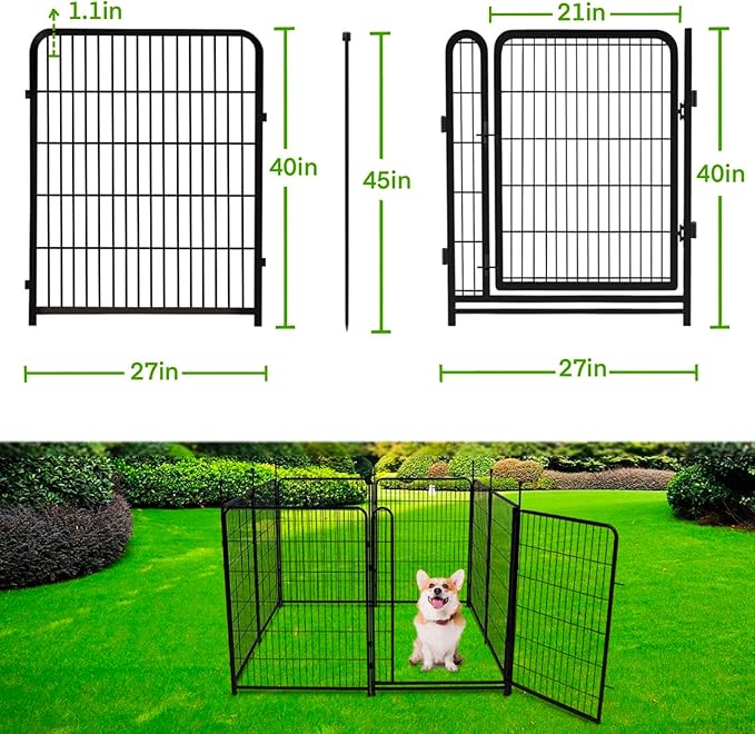 Garden Fencing 40 inch High, Dog Fence Outdoor for Yard, 8 Panels Total 18Ft(L)竊똆ate 21 inches Wide with Low Sills. Fencing for Garden Beds, Rabbit Fence, Anti Dig Fences Barrier