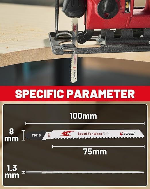 EZARC 10PCS Jigsaw Blades T101B Jig Saw Blades Set for Wood Clean Cutting Assorted T-Shank Replacement 10 TPI Curved & Scrolling Cutting