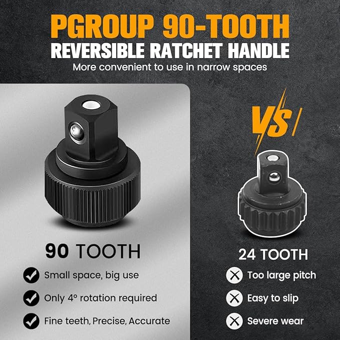 20 PCS 1/2" Drive Metric Socket Wrench Set,90-Tooth Reversible Ratchet Handle竊? Point Shallow Sockets (8-32mm) and Extension Bar 5", CR-V Steel, Car Repair Set