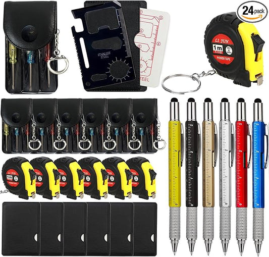 24 Pcs Mini Tape Measure Screwdriver Keychain Set ??Multitool with Credit Card Tool and Pen, Bulk Gifts for Adults, Christmas Party Favors, Men?셲 Survival and Tool Set ??Ideal for Fathers