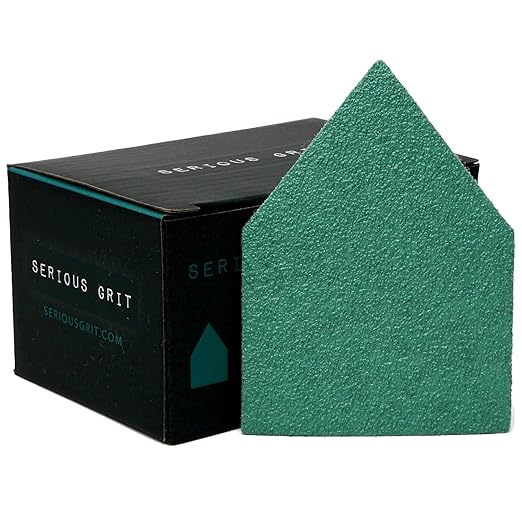 Serious Grit - 60 Grit 90mm x 65mm Triangle Sanding Sheets - Fits Milwaukee M12 Fuel Sanders - Heavy-Duty Hook & Loop Film Sandpaper Pads for Orbital Detail Sanders - 25 Pack Box