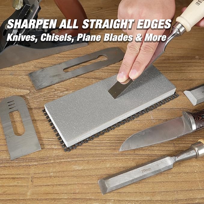SHARPAL 168H Large 8" x 3" Dual-Grit Diamond Sharpening Stone ??Coarse 325 & Extra-Fine 1000 Grit Monocrystalline Diamond Whetstone, Professional Knife Sharpener with Anti-Slip Pad and Angle Guide