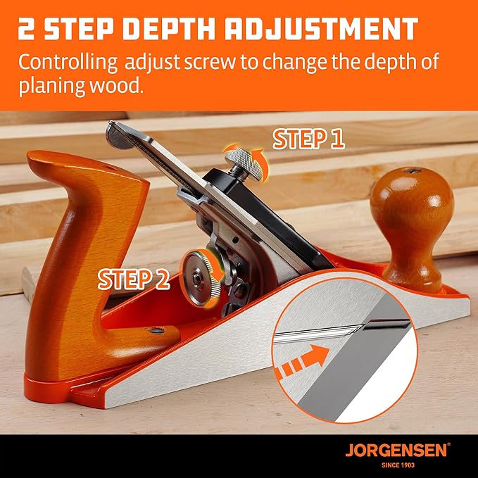 JORGENSEN No.4 10" Wood Planer, Hand Planer for Woodworking, Professional Smoothing Plane for Trimming, Craft - Hand Plane with Ductile Iron Body, Adjustable Cutting Depth