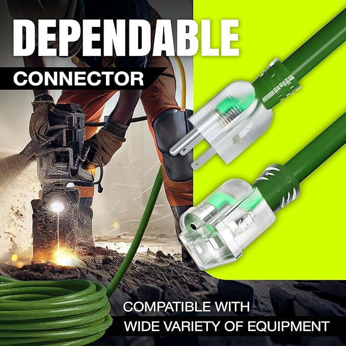 75ft Outdoor/Indoor Extension Cord 12/3 Gauge Extra Heavy Duty 3 Prong SJTW, Waterproof, Flexible Cold-Resistant Long Power Cord,15A 125V 1875W, Green by LifeSupplyUSA