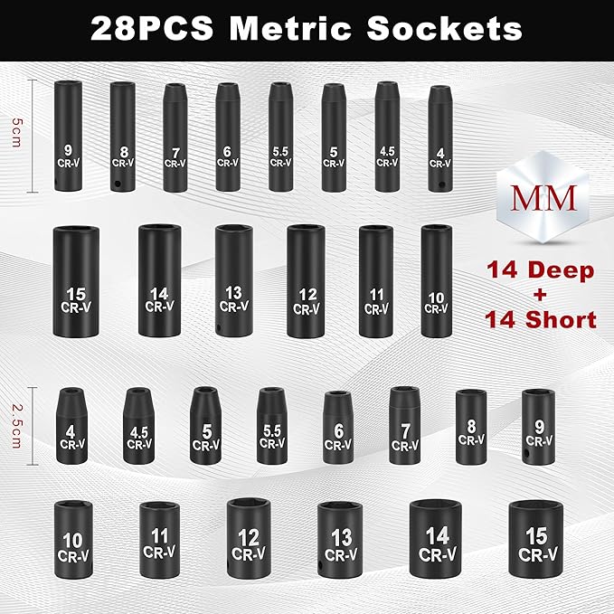 ALOANES 56 Pcs 1/4" Socket Set, SAE (5/32"-9/16") & Metric (4mm-15mm), Deep & Shallow, 72-Tooth Ratchet Wrench, Extension Bars, Universal Joint & Power Drill Adapter, 3/8" F to 1/4" M Reducer