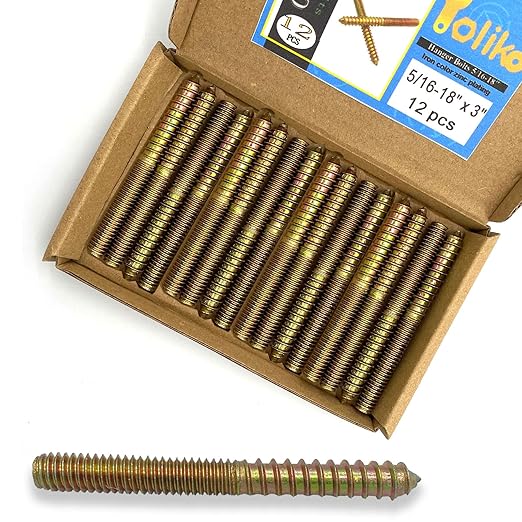 12 Pack 5/16-18 x 3 Inch Hanger Bolts 5/16-18" Double Headed Bolts 5/16 Wood Dowel Screw Self-Tapping Screw Hanger Bolts for Furniture Double Head Threaded Rods Bolt 75mm Length