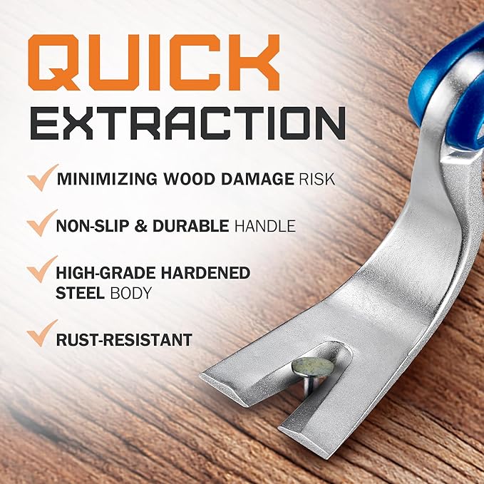 POPLOCK 17-Inch Indexing Nail Puller & Flat Pry Bar | V-Claw Cat?셲 Paw, 11 Locking Angles, Cr-V/Cr-Mo Alloy Steel, Non-Slip Handle for Roofing, Framing & Woodworking