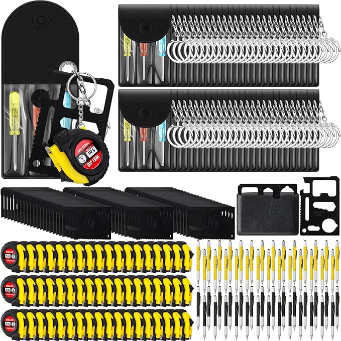 216 Pcs Mini Tape Screwdriver Keychain Set Valentine's Day Men Gifts Bulk Employee Appreciation Gift Bulk Multitool Pen Card for Adult Tool Party (Yellow,Black)