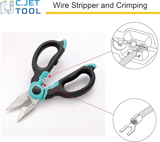 6" Stainless Electrician Scissors Heavy Duty Professional for Aluminium Copper Soft Cable (Turquoise)