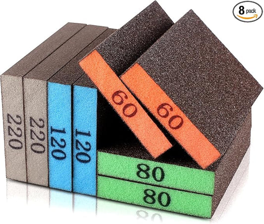 8 Pack Sanding Sponge, Washable & Reusable Sanding Blocks for Drywall, Wood, Metal & Furniture ??Premium Sandpaper Block Assortment with 60/80/120/220 Grit