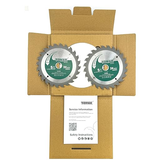 TOMAX 2 Pack 5-1/2 Inch 24 Tooth ATB General Purpose and Trimming Saw Blade, Cordless Trim Saw Blade with 5/8-Inch Arbor (1/2-Inch and 10-mm Reducer Bushings Include)