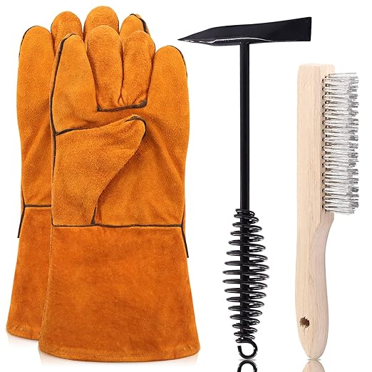 3 Pack Scratch Wire Brush Slag Removal Tool Kit with Welding Leather Gloves, 10 Inch Welding Chipping Hammer and Wirebrush, Welding Slag Removal Tool for Cleaning Removing Slag