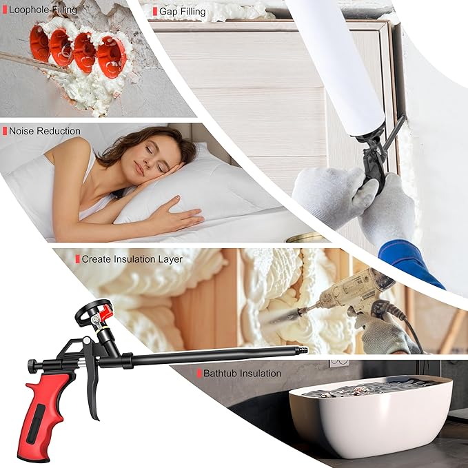 Spray Foam Guns, 2 Pcs Spray Foam Insulation Gun, Professional Foam Dispensing Gun, Heavy Duty Expanding Foam Gun with 4 Pcs Long Tube Nozzle, Spray Foam Applicator for Caulking, Filling, Sealing