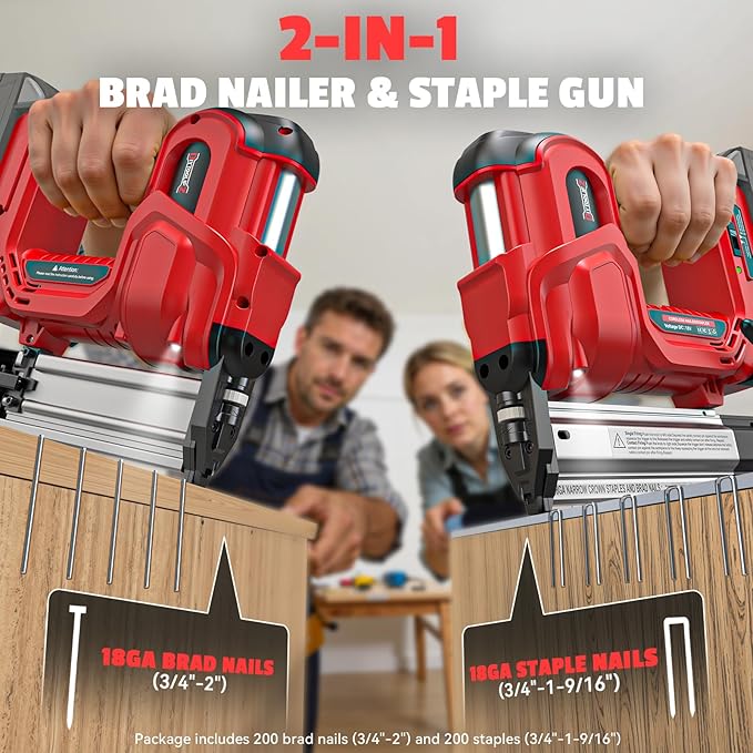 18GA Cordless 2" Brad Nailer Compatible with Milwaukee 18V (Tool Only), 2-in-1 Nail/Staple Gun, Tool-Free Jam, Adjustable Depth, 2 Modes with 400 Nails/Staples for Woodworking, Carpentry
