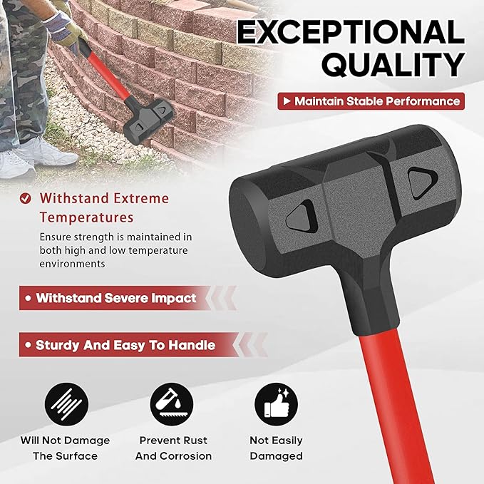 YIYITOOLS 9LB Dead Blow Hammer, 33” Long, One-Piece Forged Carbon Steel, Steel Ball-Filled Head, Ergonomic Anti-Vibration Rubber Grip, Spark and Rebound Resistant, 9-Pound Head, 154oz