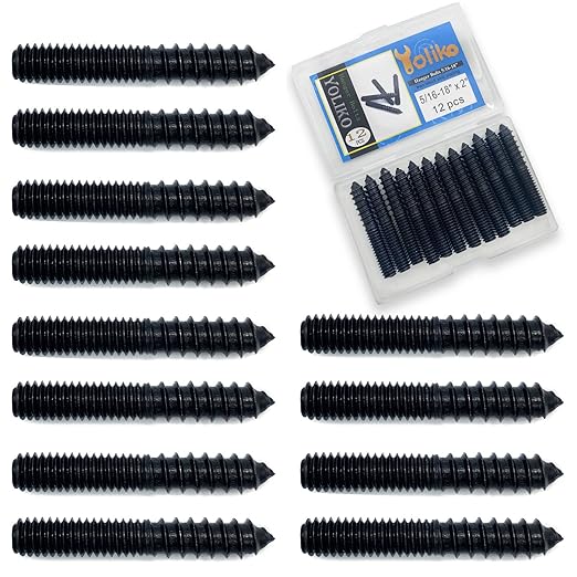 12 Pack 5/16-18 x 2 Inch Black Hanger Bolts Double Headed Bolts for Furniture Screws 50mm Length