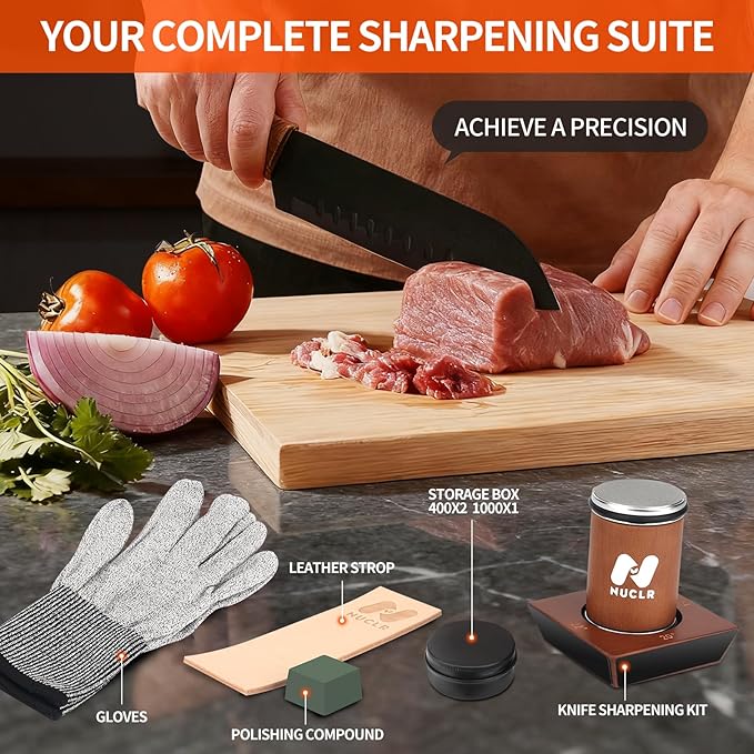 NUCLR Knife Sharpener Kitchen Knife Sharpeners with Magnetic Holder with Diamonds and Ceramic Easy Rolling Knife Sharpening Kit With 15, 18, 20 & 22 Degrees