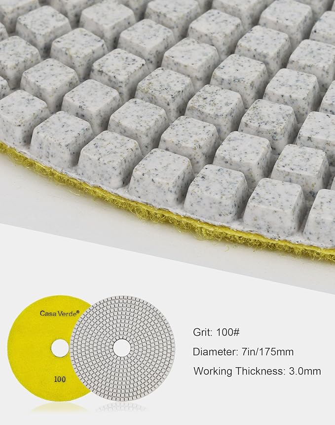 Casaverde Grit 100 Diamond Polishing Pads 7 Inch,Granite Diamond Pads for Concrete Terrazzo Travertine Marble Floor Edges Polish