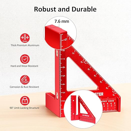 Mini 3D Multi-Angle Measuring Square Ruler, WT102C High Precision Hole Scribing Woodworking Tools, 0-90째 Aluminum Alloy Carpenter Square Metric Wood Working Tools