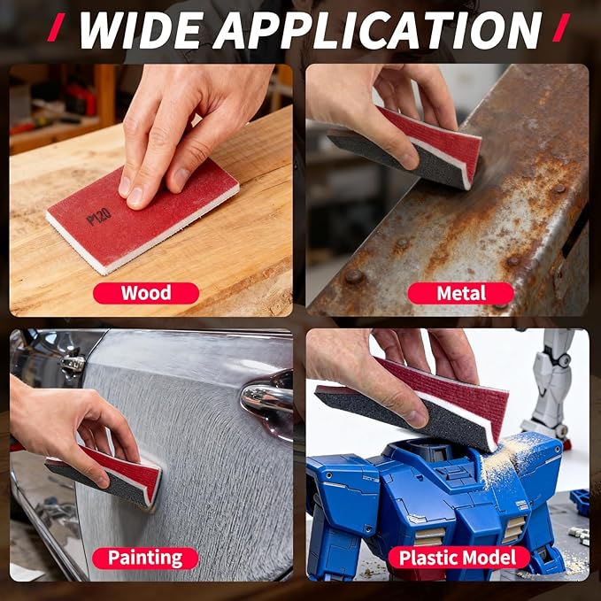 26PCS Sanding Sponge, Washable and Reusable Sanding Blocks, Hook & Loop Wet Dry Sandpaper Block for Drywall Metal Wood Furniture and Model Polishing, 400 Grit Sand Paper Assortment Pack