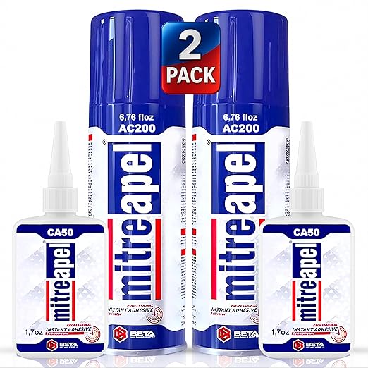 MITREAPEL CA Glue with Activator (2 x1.7oz-2 x 6.7floz)Instant Bond Professional Cyanoacrylate Adhesive and Super Glue Accelerator for Woodworking ,Ceramic,3D Printing,Glass, DIY&Craft, Plastic,Repair