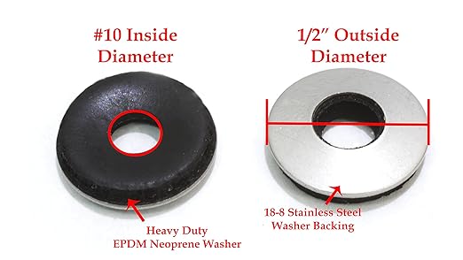 Bolt Dropper #10 x 1/2" OD Stainless Steel EPDM Washers - 100 pcs, Neoprene Bonded Sealing Washers - Washer Seals - Rubber Backed Washers - Leak-Proof Seal, Withstands Wet Environment - Pack of 100