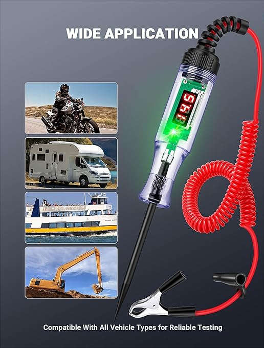 Heavy Duty Automotive Circuit Tester 5-90V Test Light, Digital LED Voltage Tester with Voltmeter, Dual Polarity Indicator & Stainless Probe for Car, Truck, RV, Boat Electrical Fuse Testing