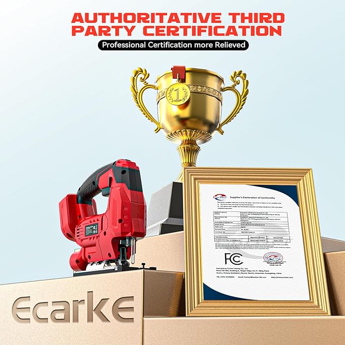 Ecarke Cordless Jig Saw Compatible With Milwaukee 18V Battery (Only Tool), 4 Orbital Sets, 6 Variable Speeds Control, Dust-Blowing, ±45° Bevel Cuts, LED Light and 6PCS Blades For Cutting