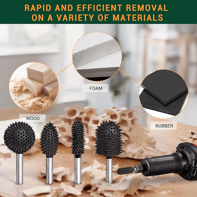 Extreme Ball Nose Rotary Burr, 1??" Shaft, Very Coarse - Woodworking Rotary Rasp File for Dremel, Foredom, DeWalt, Milwaukee - Abrasive Tungsten Carbide (1/2"*1-1/4")