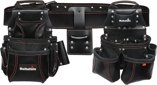 Hultafors Work Gear HT5449 4 Piece Premium Leather Pro-Framer's Combo System, Tool Belt, Double-Gusset Front Pockets, Molded Tape Holder, Leather Sleeves for Pry Bar, Combination Square, 18 Pockets
