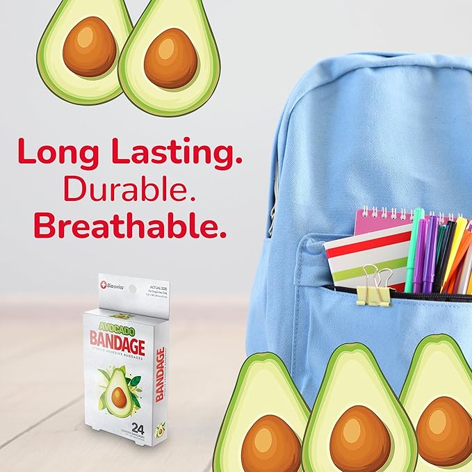 BioSwiss Bandages, Avocado Shaped Self Adhesive Bandage Set, Latex Free, Sterile Wound Care, 24 Count