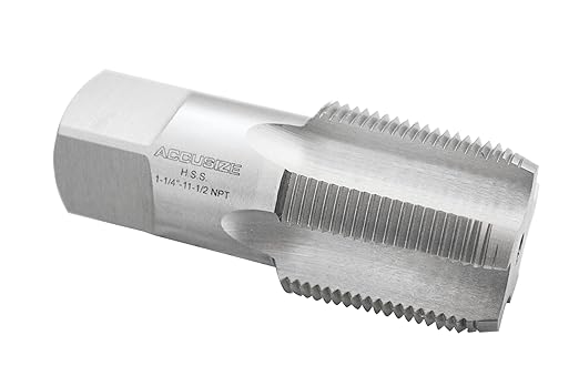 Accusize Industrial Tools 1-1/4'' to 11-1/2, 5 Flutes H.S.S. Taper Pipe Tap-Npt, 4'' Oal, 1-3/4'' Thread Length, American Standard, Npt-1-14