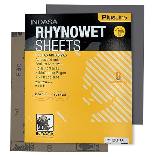 Indasa 50 PCS 9x11??Wet & Dry Sandpaper Sheets,1500 GRIT, Clog-Resistant Abrasive for Wood, Metal, Auto, Paint & Clear Coat Finishing, Sand Paper, Plusline Silicon Carbide, Plusline