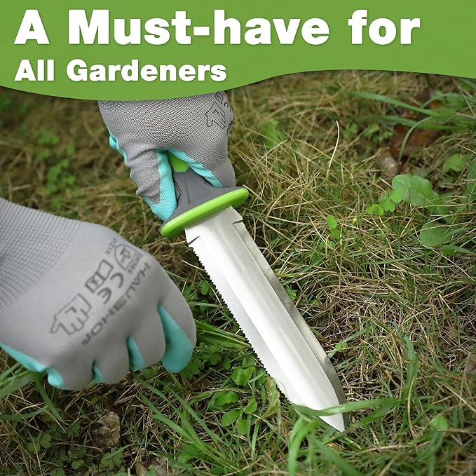 WORKPRO Hori Hori Garden Knife, 7" Stainless Steel Blade with Cutting Edge, Garden Tools with Oxford Sheath, Ergonomic TRP Handle with Hanging Hole for Weeding, Planting, Digging, Green