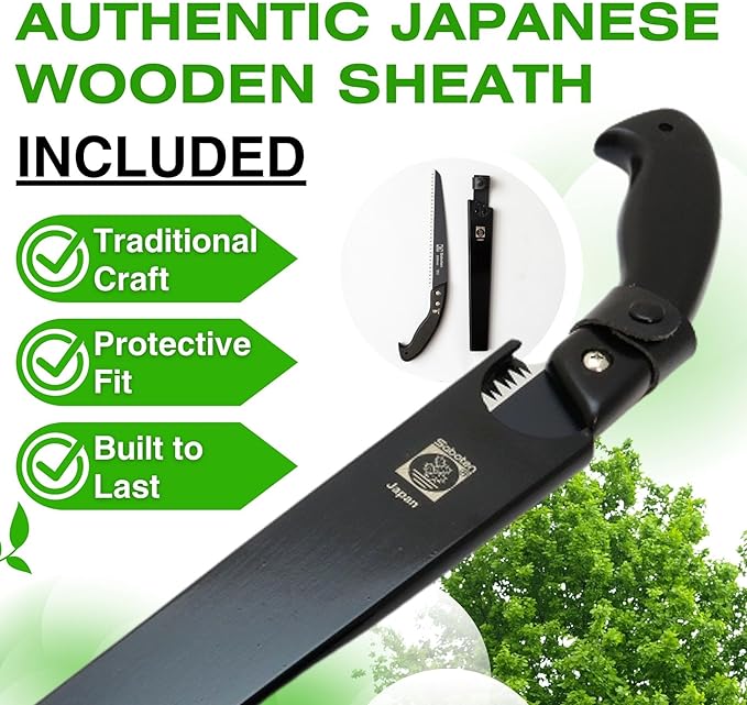 Saboten Japan 9.4" Japanese Pruning Saw ??Fluorine-Coated High-Carbon Steel Blade, Traditional Wooden Handle, Precision Pull Cut Tool for Branches ??forest Originals, Made in Japan