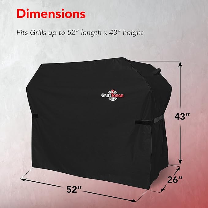Heavy Duty BBQ Grill Cover for Outdoor Grill, 52 Inch ??Waterproof, Weather Resistant, UV & Fade Resistant with Adjustable Straps ??Gas Grill Cover for Weber, Genesis, Charbroil, etc. Black