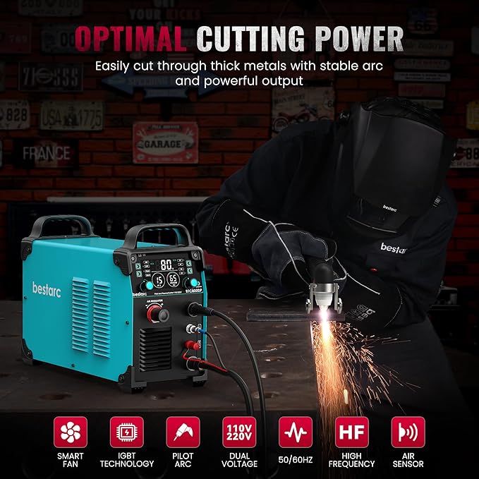 bestarc Plasma Cutter, [Pilot Arc] [Large LED Display] [Air Sensor] 80A bestarc Plasma Cutter Machine 110/220V Dual Voltage, 7/8 Inch Clean Cut 1.38 Inch Max Cut, Post Flow 2T/4T for Beginners DIY