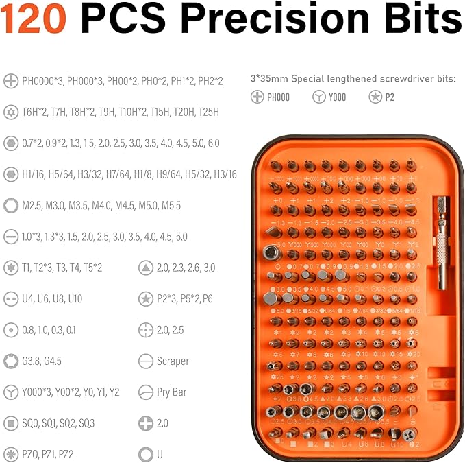 Precision Screwdriver Set ??Magnetic Electronics Repair Tool Kit with 3 S2 Long Steel Bits, Laptop Screwdriver Set for Phone, Computer, Game Console, Camera, Eyeglass, Watch, and DIY Projects