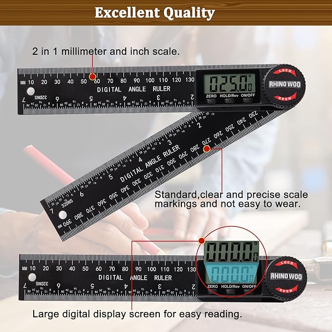 Digital Angle Finder Protractor, Angle Measuring Tool for Woodworking/Carpenter/Construction/Handmade Measurement竊똀ngle Finder Ruler with 7inch/200mm(2 Batteries Included) (Enhanced ABS)