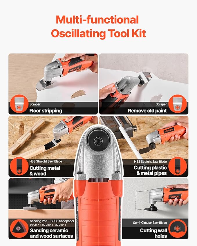 VEVOR Oscillating Tool Multitool, 2.2Amps 22,000 OPM Electric Oscillating Multi Tool Kit Corded with 2.8째 Oscillating Angle, 7PCS Saw Accessories for Cutting, Scraping, Sanding, Floor Stripping