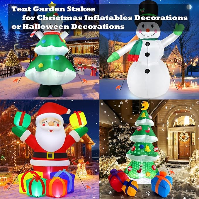 8" Tent Stakes Heavy Duty 12 Pack, Screw in Tent Stakes, Metal Threaded Camping Stakes, Ground Anchors for Canopies, Gardening, Christmas Yard Stakes for Inflatables, with Storage Box and Hex Socket
