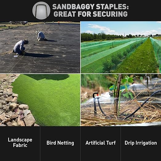 Sandbaggy 4 Inch Landscape Sod Staples | Great for Hard & Rocky Soil | Sharp Like a Knife | Tough 11 Gauge Rust-Resistant | Trusted by Farmers & Contractors Across USA (300 Staples)