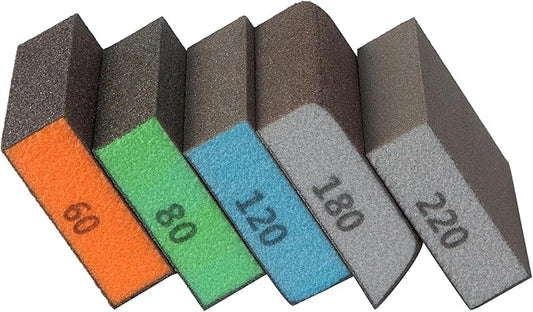 S SATC Sanding Sponge for Wood 5 Pack Sanding Blocks Set for Drywall Metal Wood 60/80/120/180/220 Grit Assortment,Washable and Reusable Sponge Sanding Blocks Sand Paper Brick