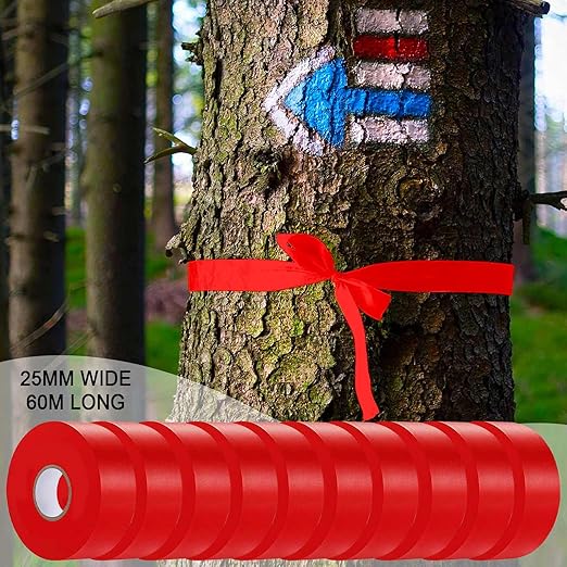 10 Pack Red Flagging Tape, Non-Adhesive Plastic Ribbon Neon Marking Roll, 1inch*2000ft, Marking Tape for Tree Marking, Hunting, Boundaries and Hazardous Areas,Trail Marking