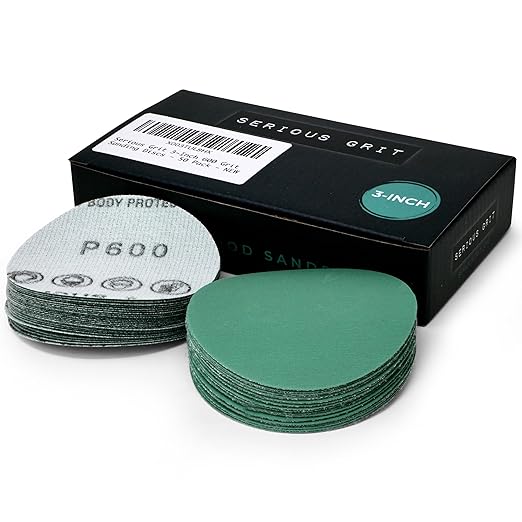 Serious Grit 3-Inch 600 Grit Aluminum Oxide Sanding Discs - Heavy-Duty Hook & Loop Film Discs - Gray - Compatible with Angle Grinder, Drill Attachment