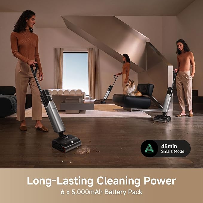 Mova X4 Pro Wet Dry Vacuum Cleaner, 20000Pa Cordless Vacuum Mop with Zero Tangle, Hot Water Mopping for Sticky Messes,194??Hot Air Self Drying, 180째 Lie Flat, Push-in Charging Station, LED Display