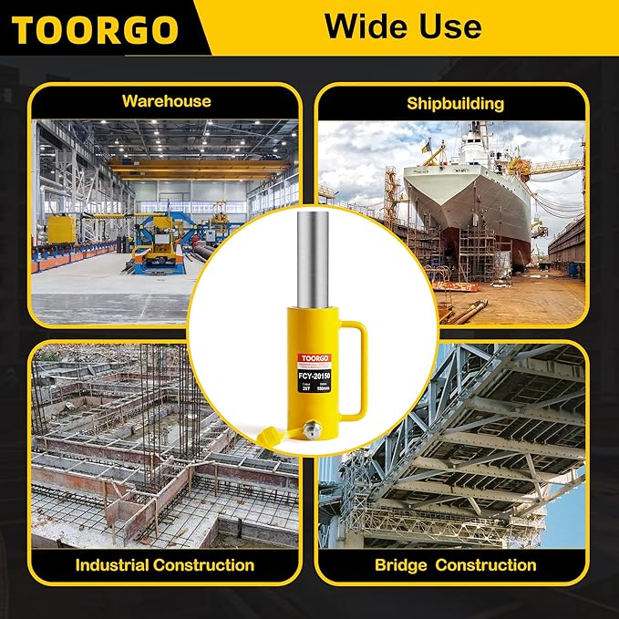 20T 6Inch Stroke Porta Power Single Acting Lifting Cylinder for Shipbuilding, Machinery and Industry,Automatically Retract Split Hydraulic Cylinders Tools, Yellow