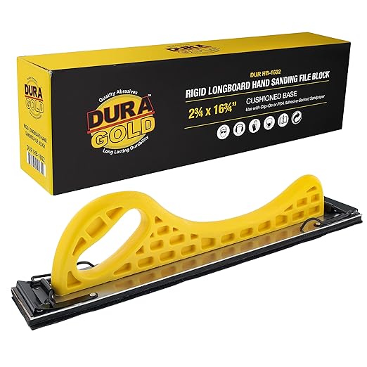 Dura-Gold Pro Series Longboard Hand Sanding File Sander Block - Hook & Loop Backing and PSA Backing Conversion Adapter Pad, Clip-On Sandpaper, Continuous Rolls, PSA Sheets, Sand Auto Paint Woodworking